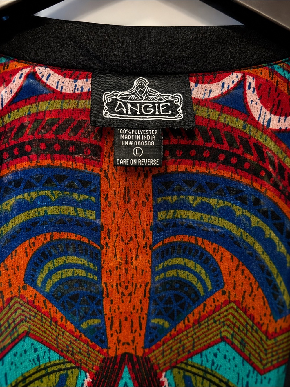 ANGIE Boho Sheer Geometric Print Open Front Kimono Cardigan Large - Picture 3 of 3